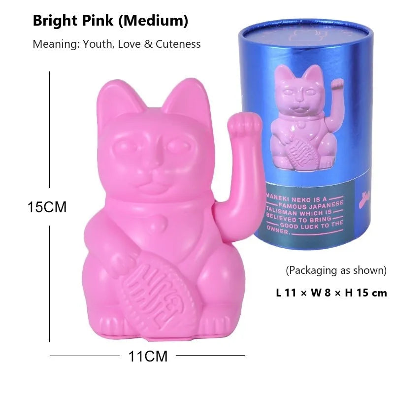 Maneki Neko lucky cat figurine in Magenta Pink, front view