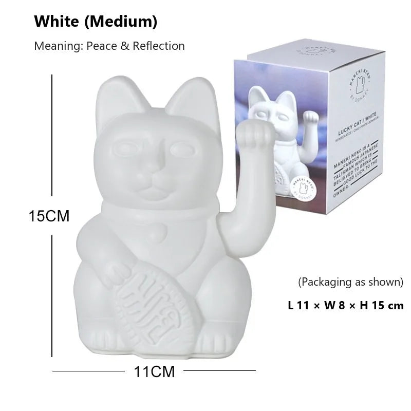 Maneki Neko lucky cat figurine in White, front view