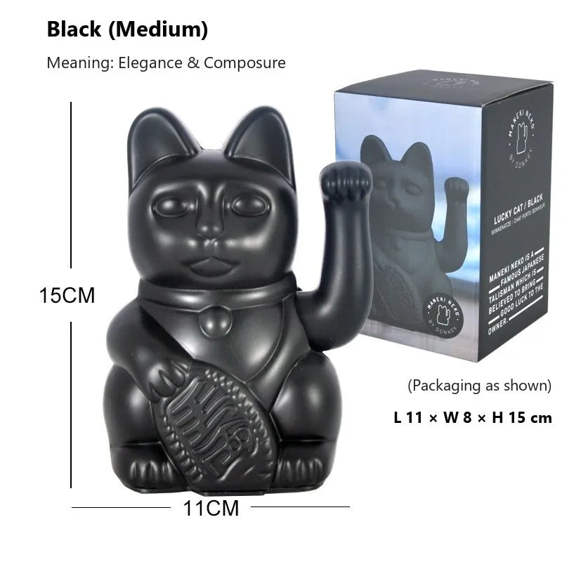 Maneki Neko lucky cat figurine in Black, front view