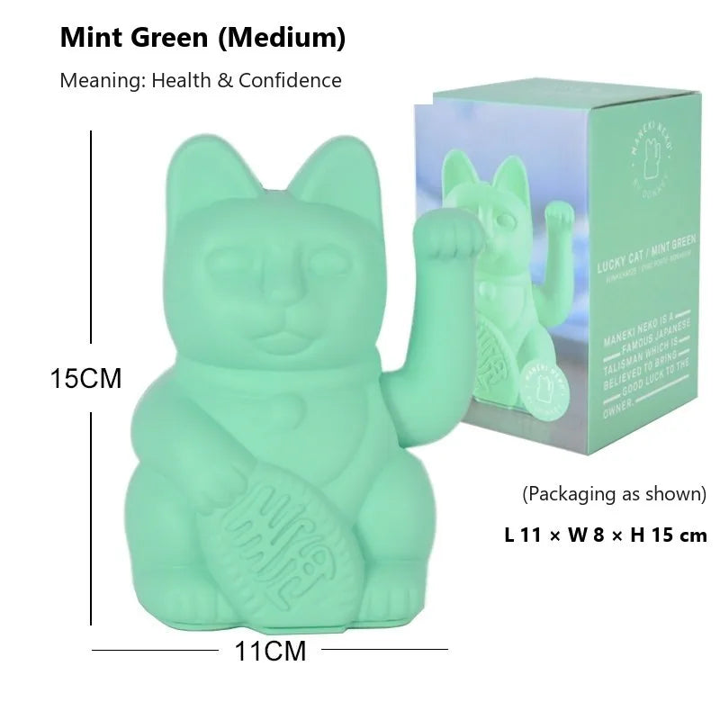 Maneki Neko lucky cat figurine in Mint Green, front view