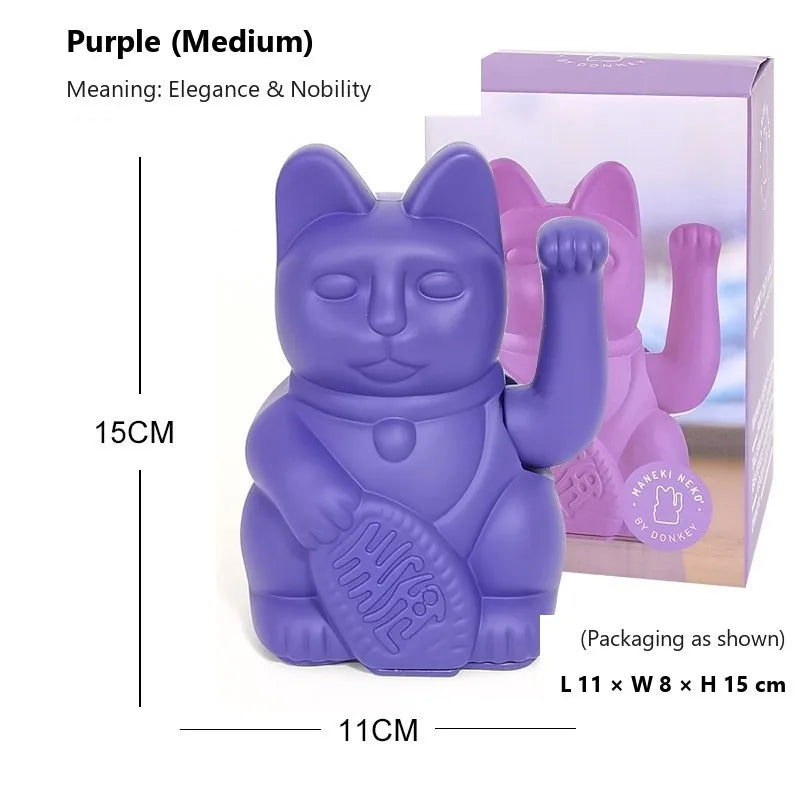 Maneki Neko lucky cat figurine in Purple, front view