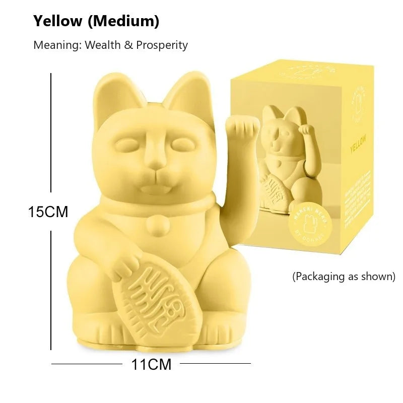 Maneki Neko lucky cat figurine in Yellow, front view