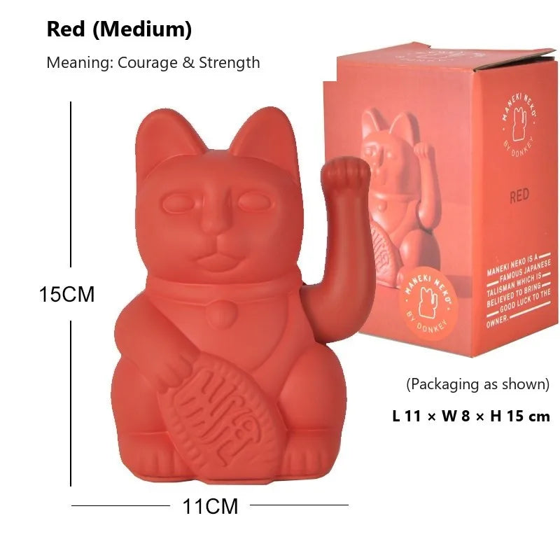 Maneki Neko lucky cat figurine in Red, front view