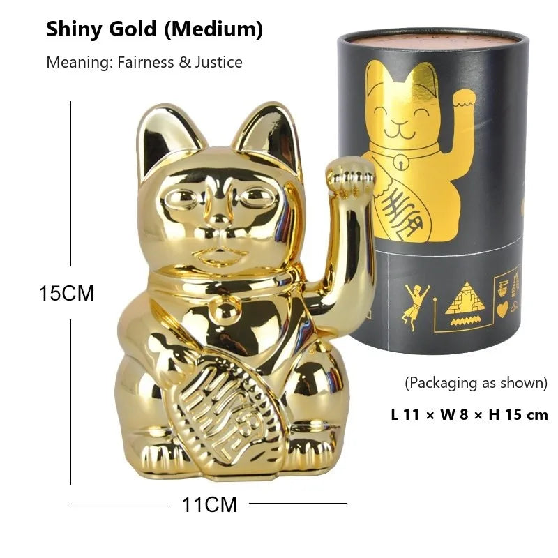 Maneki Neko lucky cat figurine in Electroplated Gold, front view