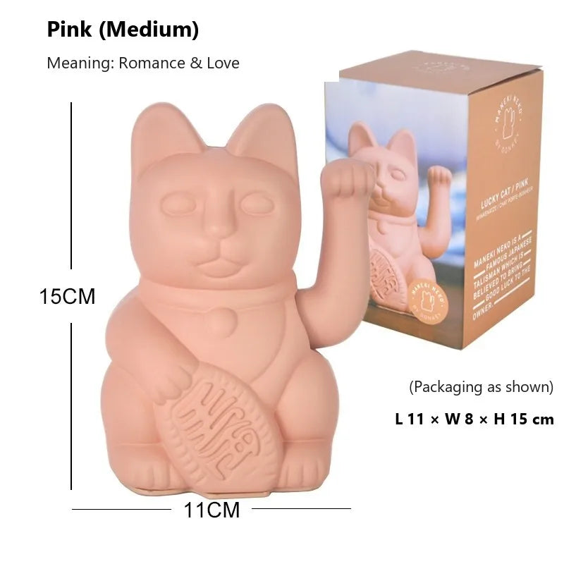 Maneki Neko lucky cat figurine in Pink, front view